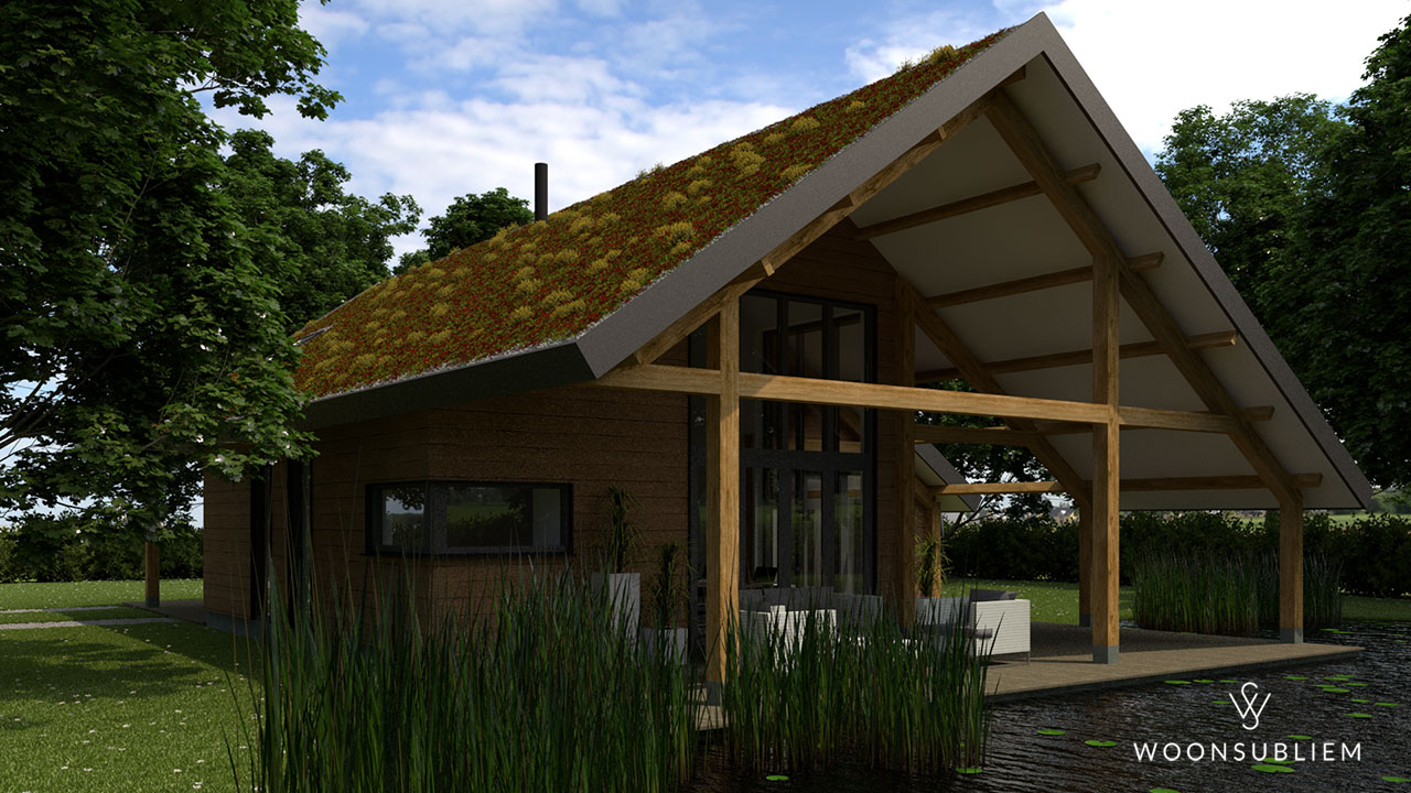Woning in Denekamp #322 4 schuurwoning met sedum dak en zwemvijver tuin